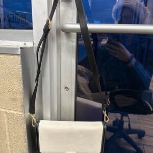 FRAME Italy Canvas & Leather Crossbody Bag – Black Trim, Gold Hardware EUC